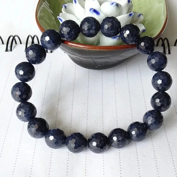 

Genuine Natural Blue Sapphire Gemstone Stretch Faced Cut Round Bead 7mm 8mm 9mm 10mm Sapphire Woman Man Healing Bracelet AAAAA