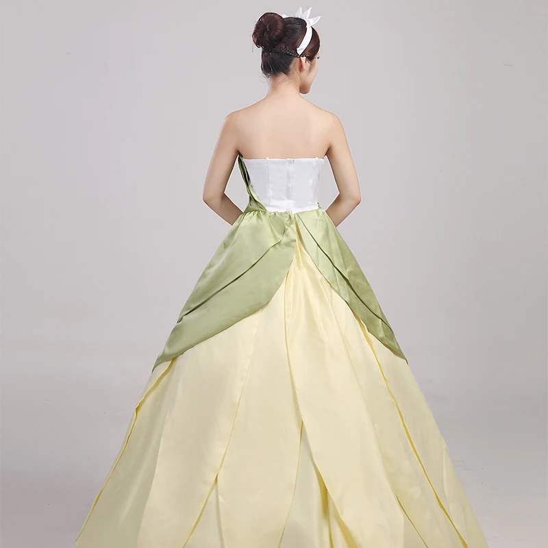 Wonder woman cosplay The Princess and the Frog costume adult princess tiana dress for Halloween costume long green Party dress (3)