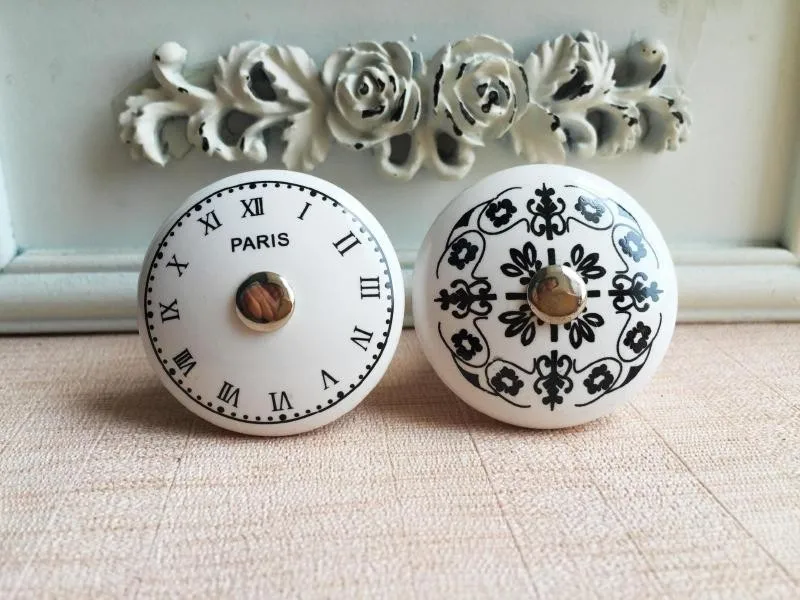 Hole ceramic handle digital clock French European pattern retro furniture drawer chest of drawers | Обустройство дома