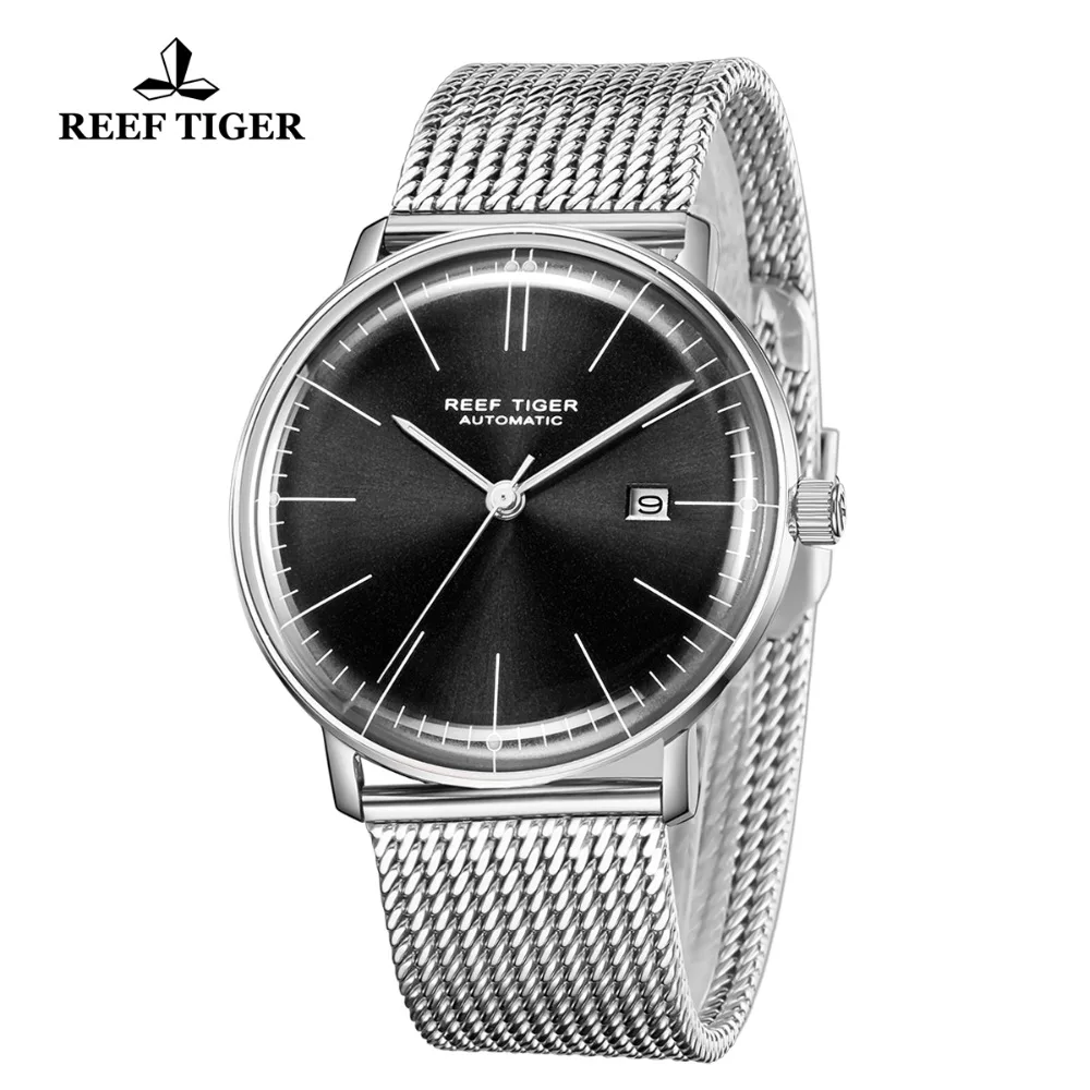 Мужские наручные часы Reef Tiger/RT автоматические механические с сапфиром и ремешком
