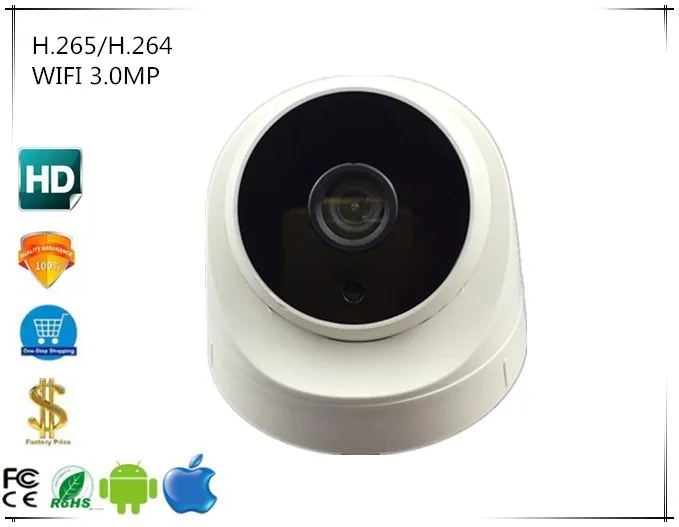 WIFI Wireless 3.0MP 2048*1536 IP Dome CameraPlastic 1080P H.265/H.264