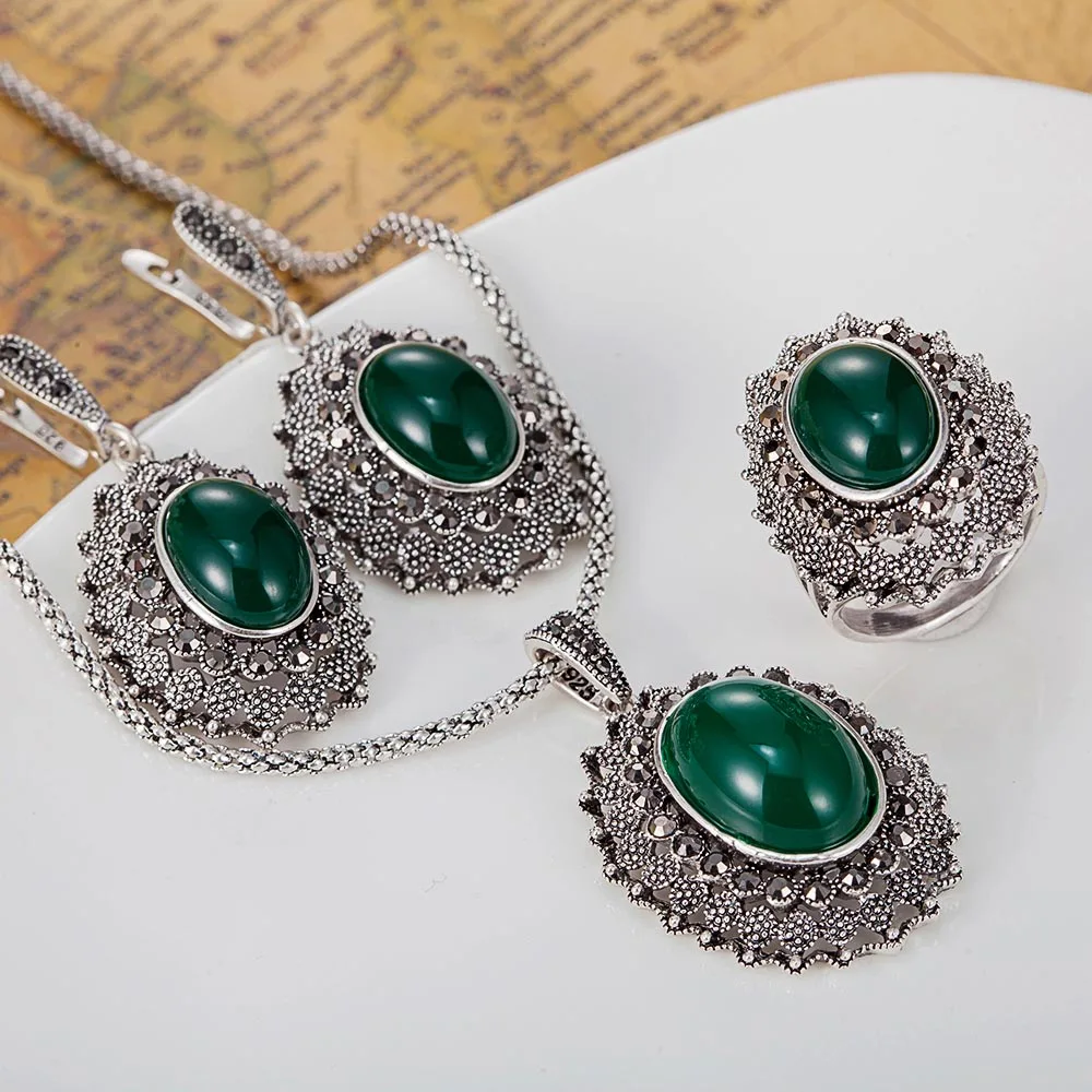 Perfecto Jade Vintage Jewelry Set Noble Bridal Accessories Set