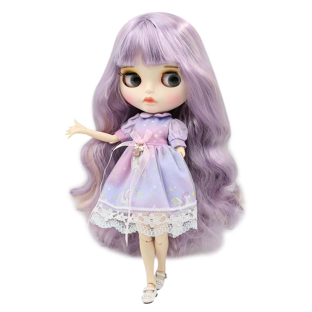 Кукла ICY DBS Blyth фиолетовые и розовые волосы матовое лицо с бровями карвенными