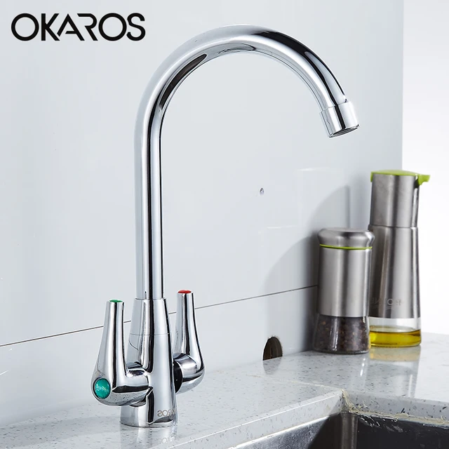 Best Quality OKAROS Kitchen Faucet Laundry Sink Faucet Tap Chrome Plated Deck Mounted Dual Handle 360 Degree  Hot Cold WaterTap Mixer 