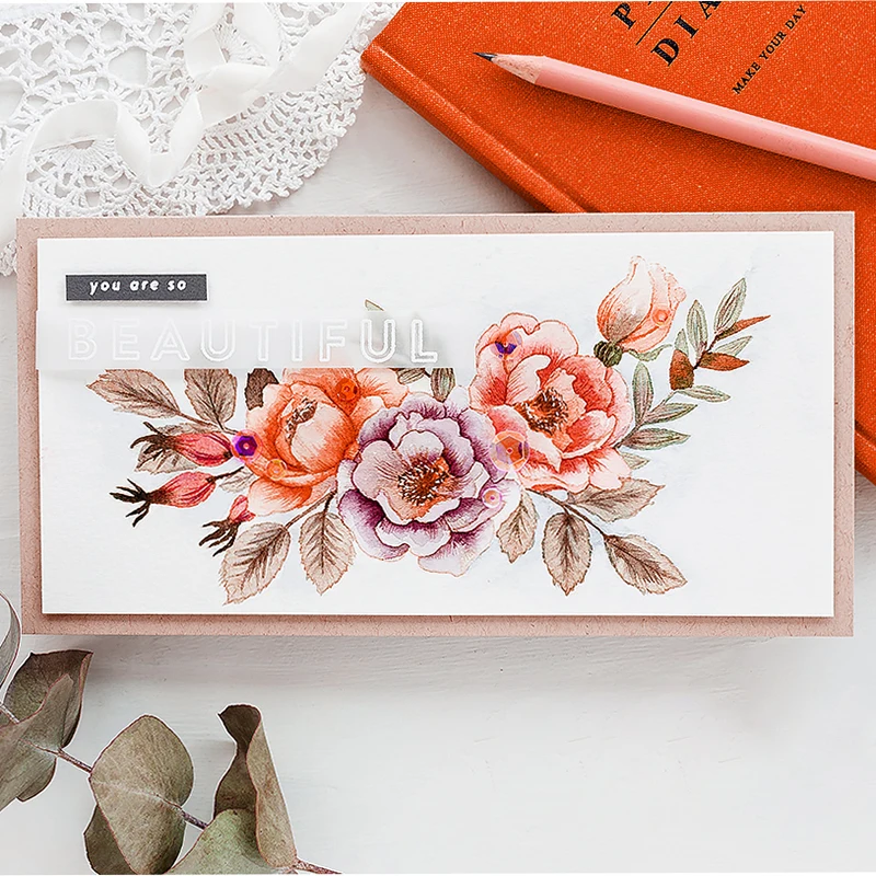 

Naifumodo Stamp and Dies Beautiful Flower Letter 2018 New Clear Stamp Metal Cutting Die for Scrapbooking DIY Card Decor Craft
