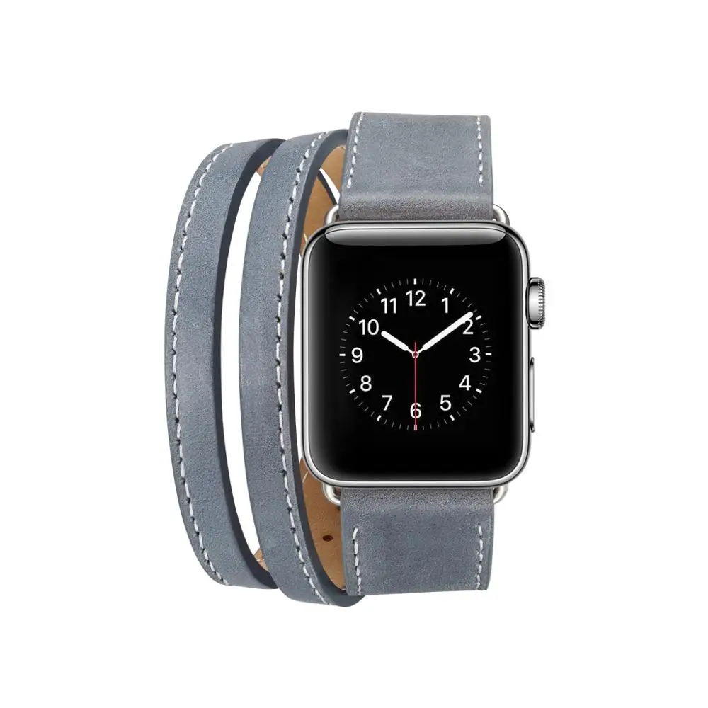 Длинный кожаный ремешок для Apple Watch Series5 4 3 2 38 мм 42 мм 44 мм 40 мм двойной тур Браслет Кожаный ремешок для Iwatch Smart Watch