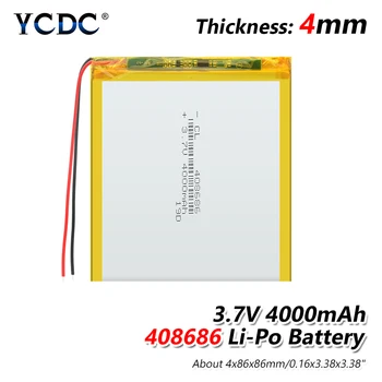 

Polymer battery 4000 mah 3.7 V 408686 smart home MP3 speakers Li-ion battery for dvr,GPS,mp3,mp4,DVD power bank,speaker