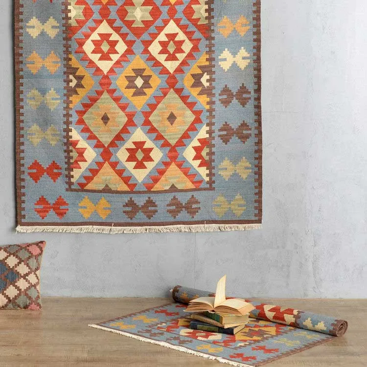 Best Kilim 100% wool handmade Carpet geometric Indian Rug plaid striped Modern contemporary tapestry mat design Bohemian Nordic style 4