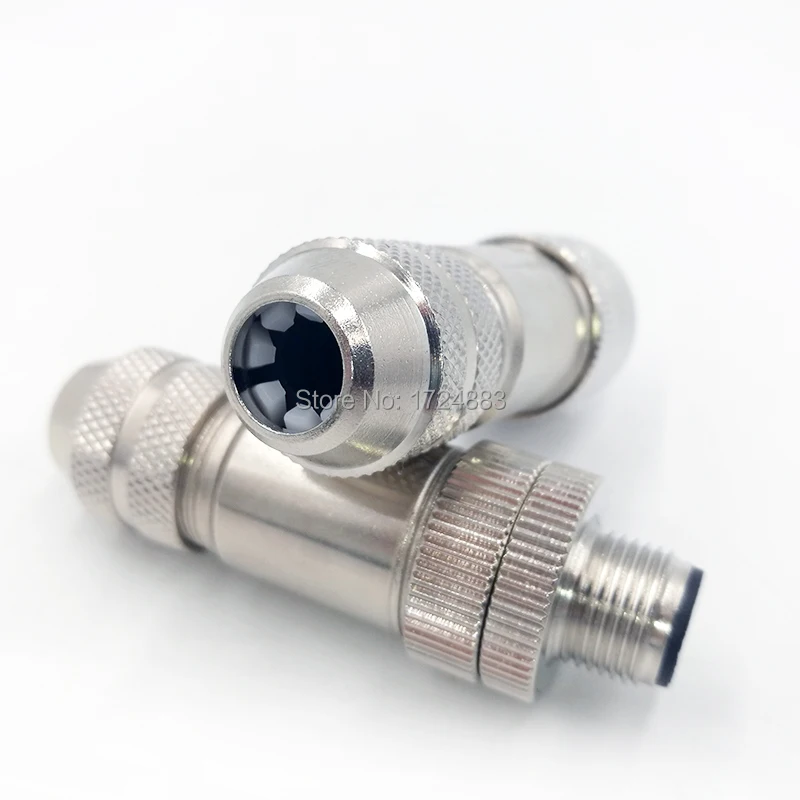 Waterproof M12 Sensor Connector with Metal Signal Shielding and Threaded Male-Female Design, 4/5/8-Pin Options