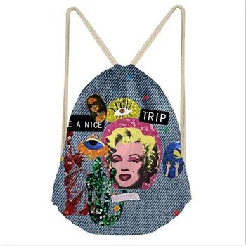 

Customized Image Drawstring Bag Women's New York Musical Lady Print Daypck Females Small Travel Package Kids Packing Bags