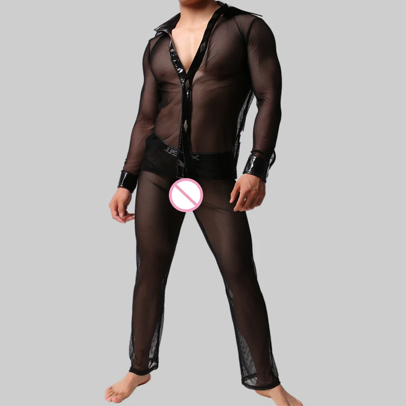 Long shirt Trouser Новинка, мужское сексуальное нижнее белье, костюм, сетка, кожа, длинная рубашка, майка, сетка, длинные штаны, дышащие, крутые, мужские, s, майка, Прямая поставка - Цвет: Long shirt Trouser