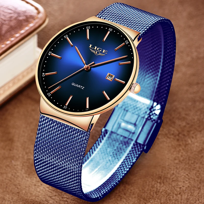 

Fashion Men Watches LIGE Luxury Brand Stainless Steel Business Blue Quartz Watch Men Casual Date Waterproof Watch Reloj Hombre