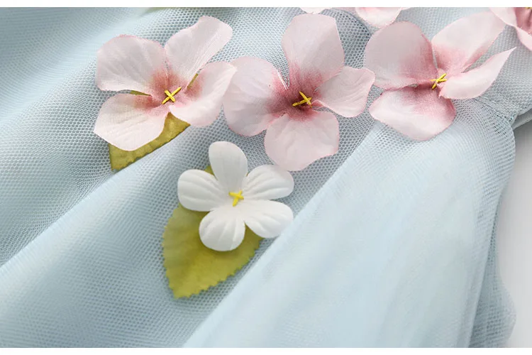 2018 Summer 2-12 Years Children Birthday Solid Color Flower Decoration Princess Elegant Sleeveless Kids Girl Party Dress (11)