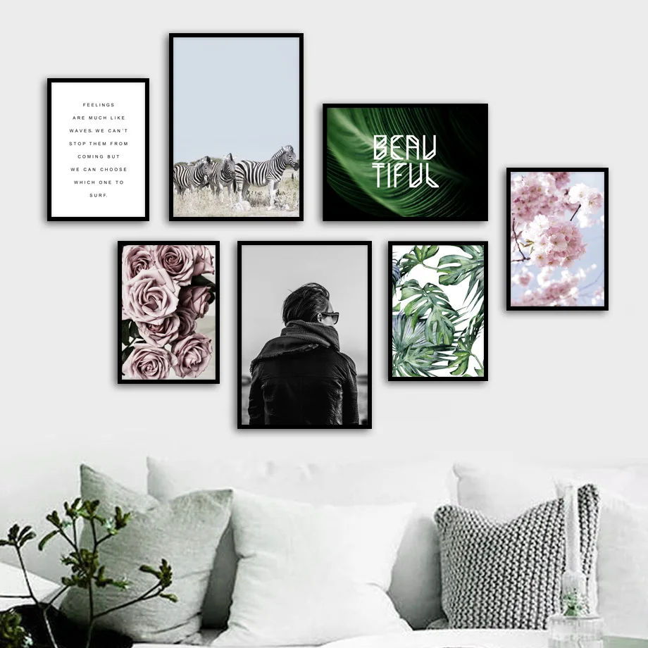 

Zebra Rose Monstera Leaf Quotes figure Nordic Posters And Prints Wall Art Canvas Painting Wall Pictures For Living Room Decor