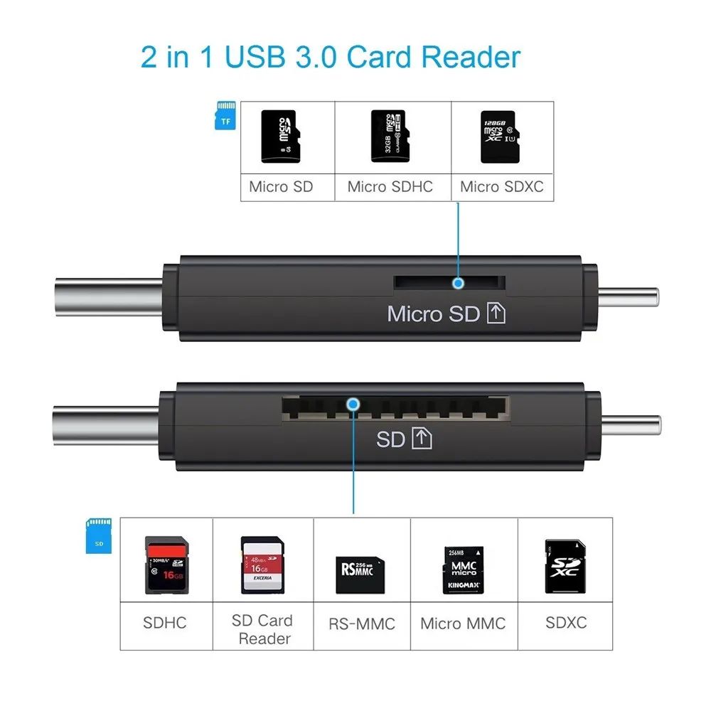 Считыватель карт USB 3,0 типа C OTG адаптер SDXC SDHC SD MMC RS-MMC Micro SDXC Micro SD Micro SDHC кардридер для смартфонов и ноутбуков