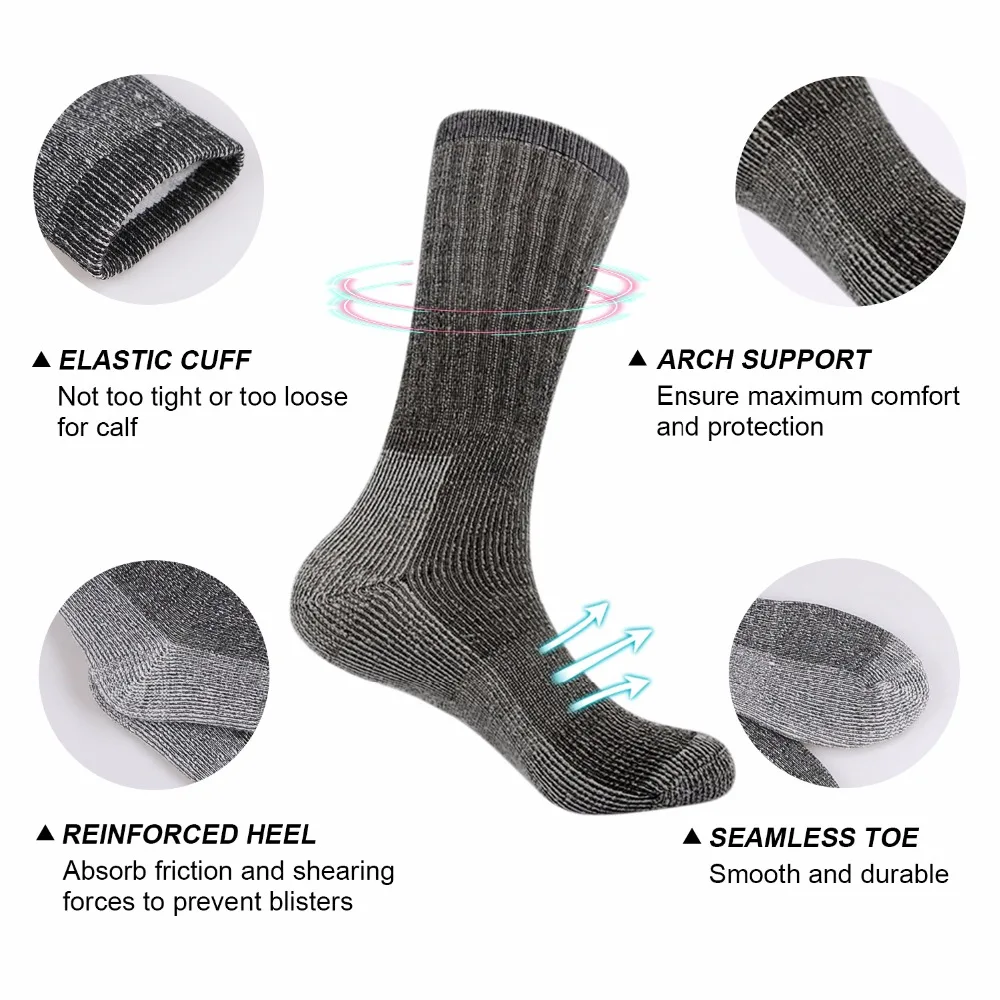 6 pairs/lot Vihir Men Cushioned Winter Thick Merino Wool Crew Sports Ski Socks Hiking Climbing Socks Cycling Running