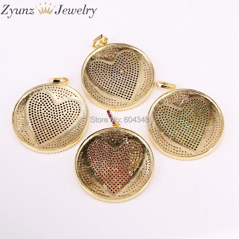 5 нитей ZYZ323-8899 CZ микро проложить сердце кулон цепочки и ожерелья, кубический цирконий проложить круглый кулон, модные украшения
