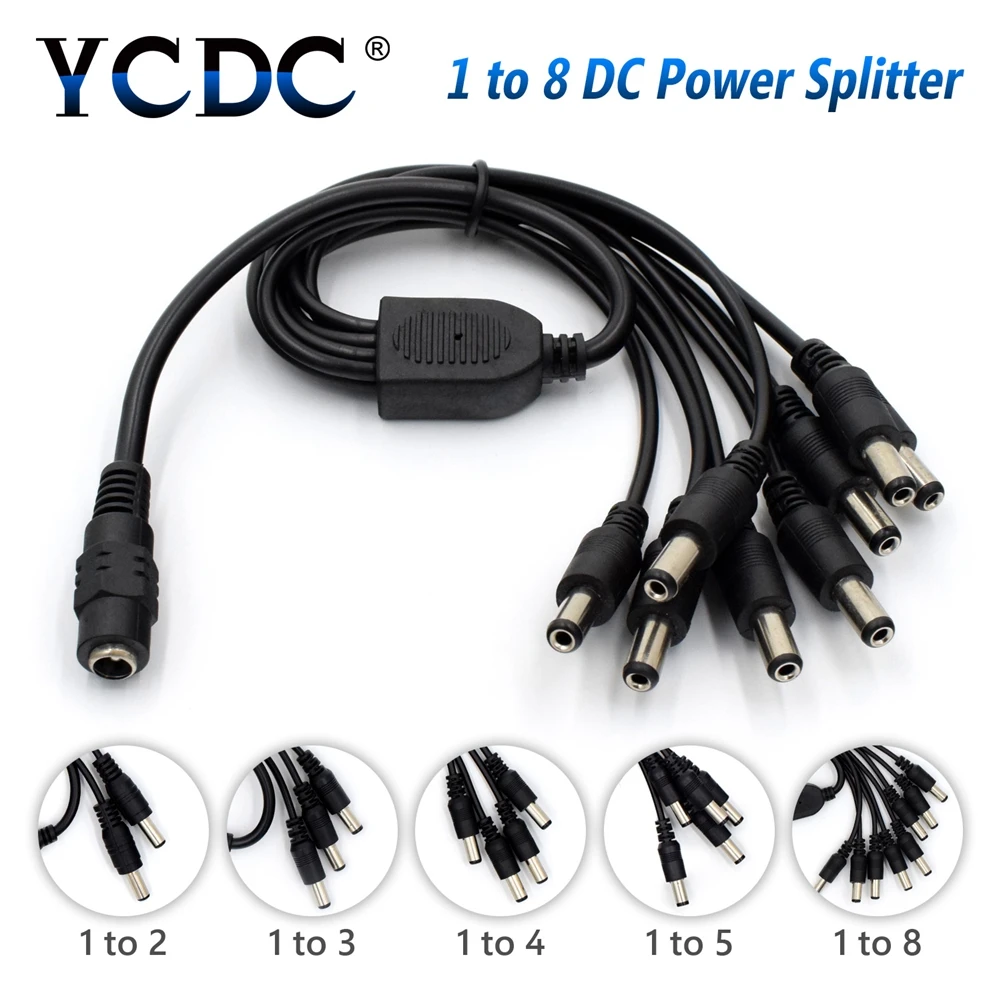 

1pcs DC Power Jack 5.5x2.1mm DC Power Cable 1 Female to 2 3 4 5 Male Plug Splitter Adapter for Led Strip Security CCTV Camera
