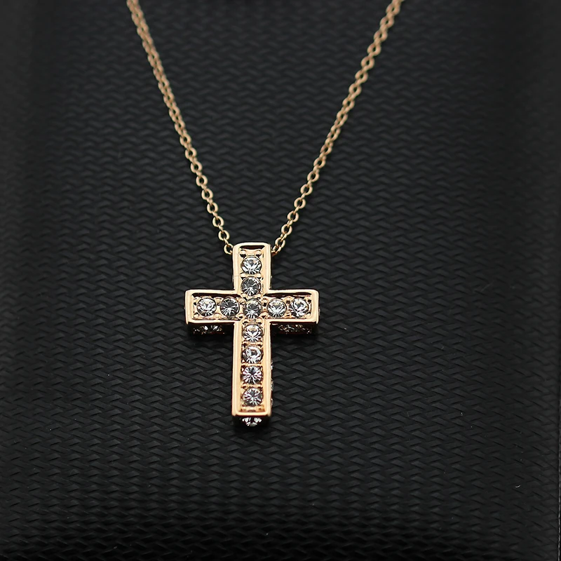 Top Quality Cute Czech Rhinestone Women Cross Pendant Necklace /Trendy