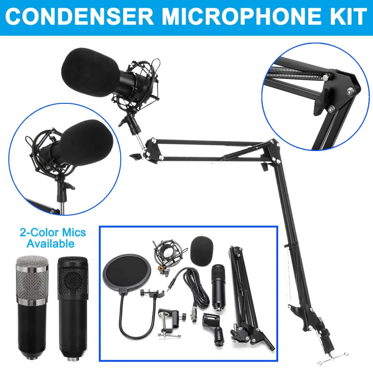 

Professional Condenser Audio 3.5mm Wired BM800 Studio Microphone Vocal Recording KTV Karaoke Microphone Mic Stand For Computer