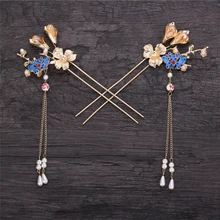 Китайский стиль синий ручной работы шпилька беседка павильон антикварные палочки для волос невесты украшения для волос