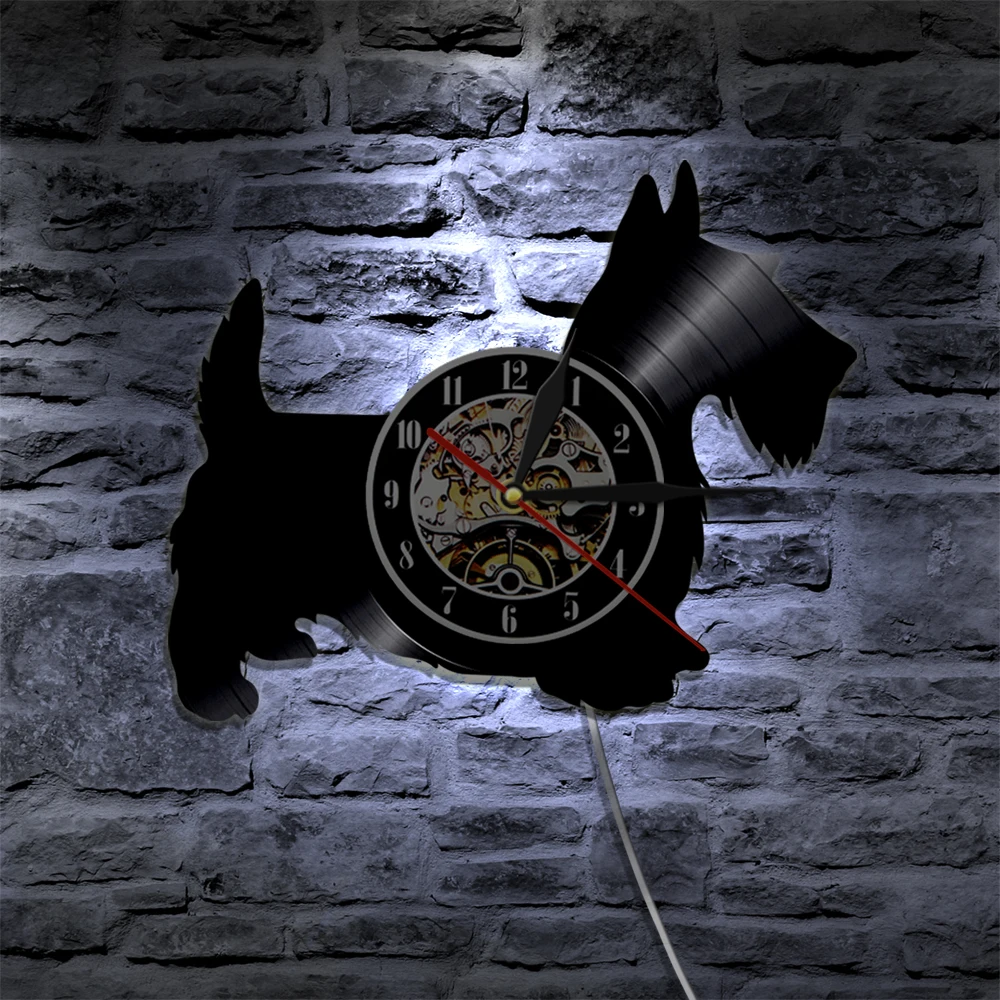 1 шт. Скотти собака лазерная резка Виниловая пластинка настенные часы животные винтажные Подвесные часы домашний декор ручной работы подарок для любимого собаки