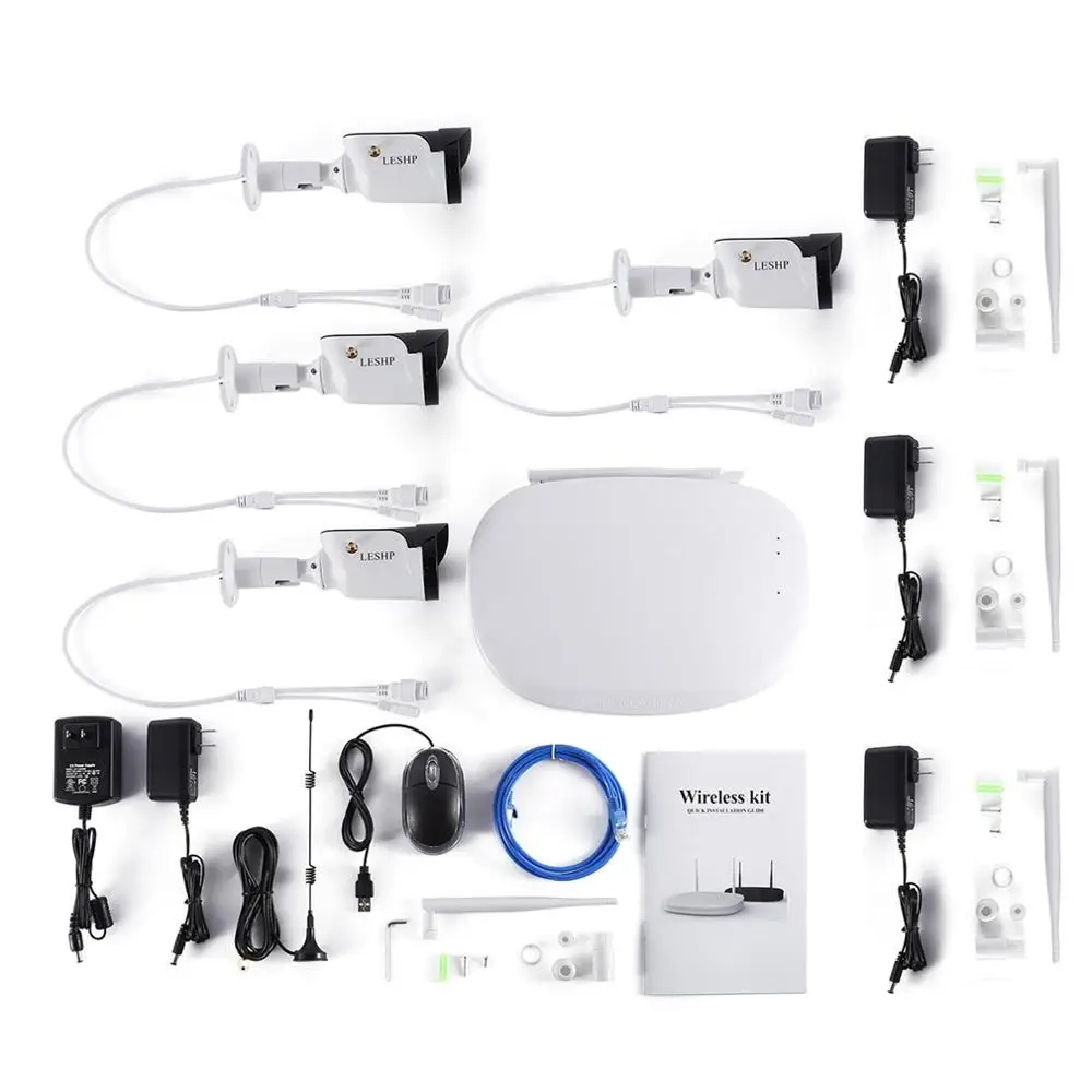 

4CH HD 720P Wifi Wireless Outdoor Home Surveillance Video Security Camera System Day Night Mornitoring Weather Proof IP65