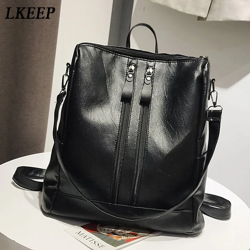 

High Quality Women Backpack Zipper Black School Backpacks Female Large Capacity Back Pack Leather Backpack