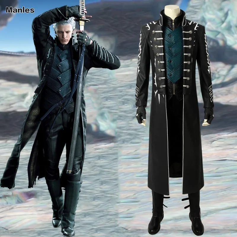 

May Cry 5 Game Costume Vergil Cosplay Adult Custom Halloween Christmas Carnival Superhero Jacket Vest Pants Gloves Boots Leather
