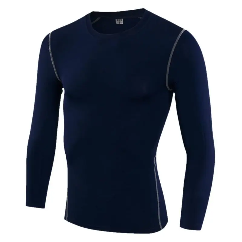 Зимние и кашемировые мужские облегающие спортивные и фитнес футболки с длинными рукавами рубашки с длинными рукавами - Цвет: Темно-синий