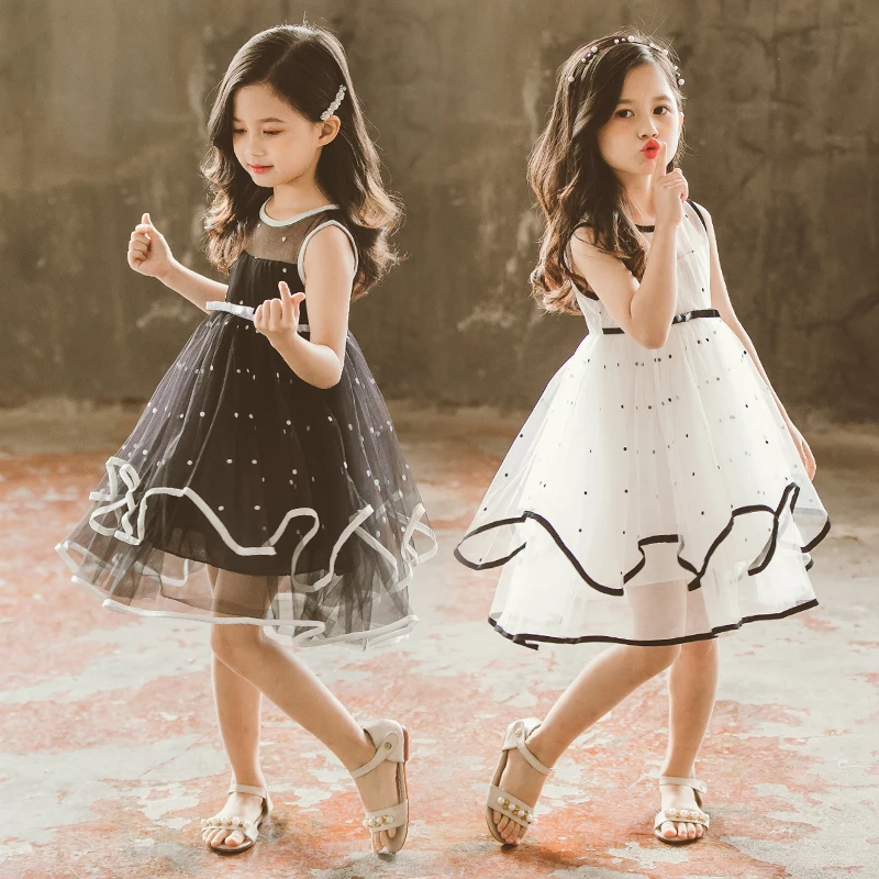 

Summer Sleeveless Girls Dresses Cute Dot Princess Lace Layered Dresses Birthday Wedding Tulle Gowns 6 8 10 12 Years Children
