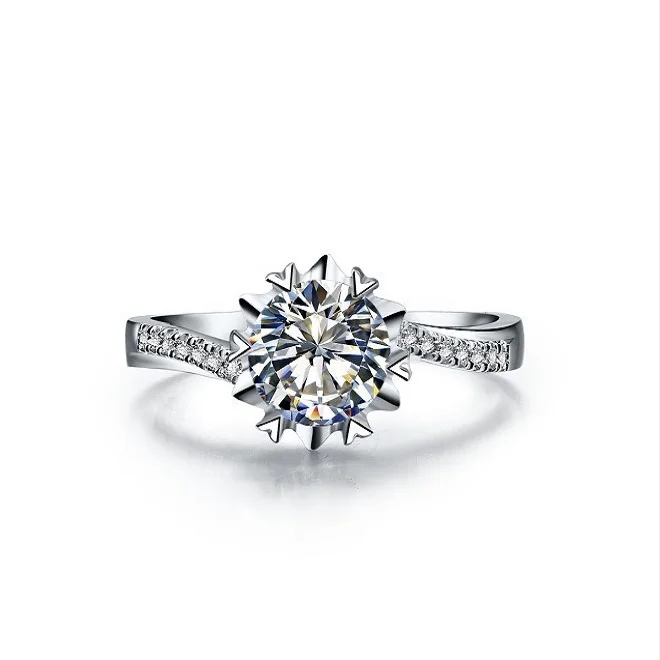 1Ct Снежинка тест положительное Moissanite кольцо твердое AU750 Белое золото обручальное