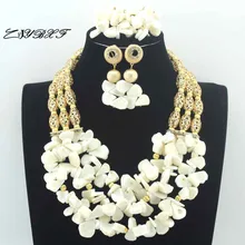 Marvelous White Coral Beads Nigerian Bridal Jewelry Sets African Coral Gold Beads Wedding Necklace Jewelry Set Free Ship L0081