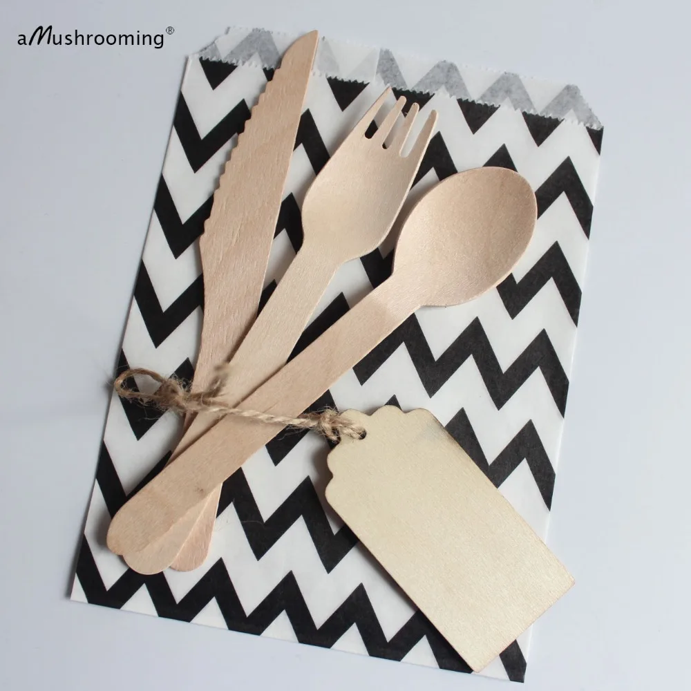 25 Wedding Party Serving Disposable Cutlery Set Personalized Wooden