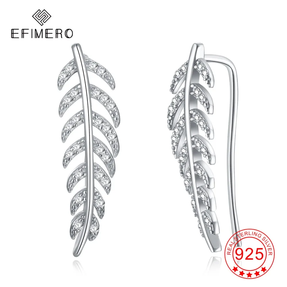 

Leaf Ear Climber Earrings 925 Sterling Silver Leaves Cubic Zirconia Crawler Earring Stud Earrings Fashion Jewelry for Women Girl