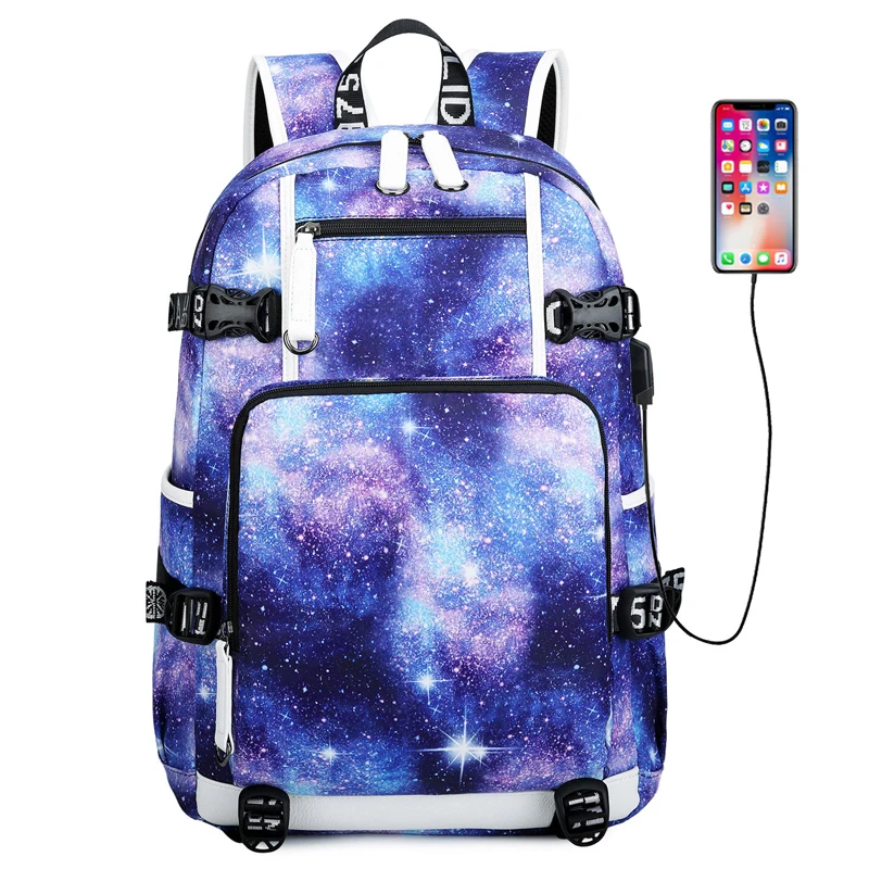 

Fashion Starry Sky Backpack Students School Daypack Bags External USB Charge Laptop Backpacks Teenagers Casual Travel Mochila
