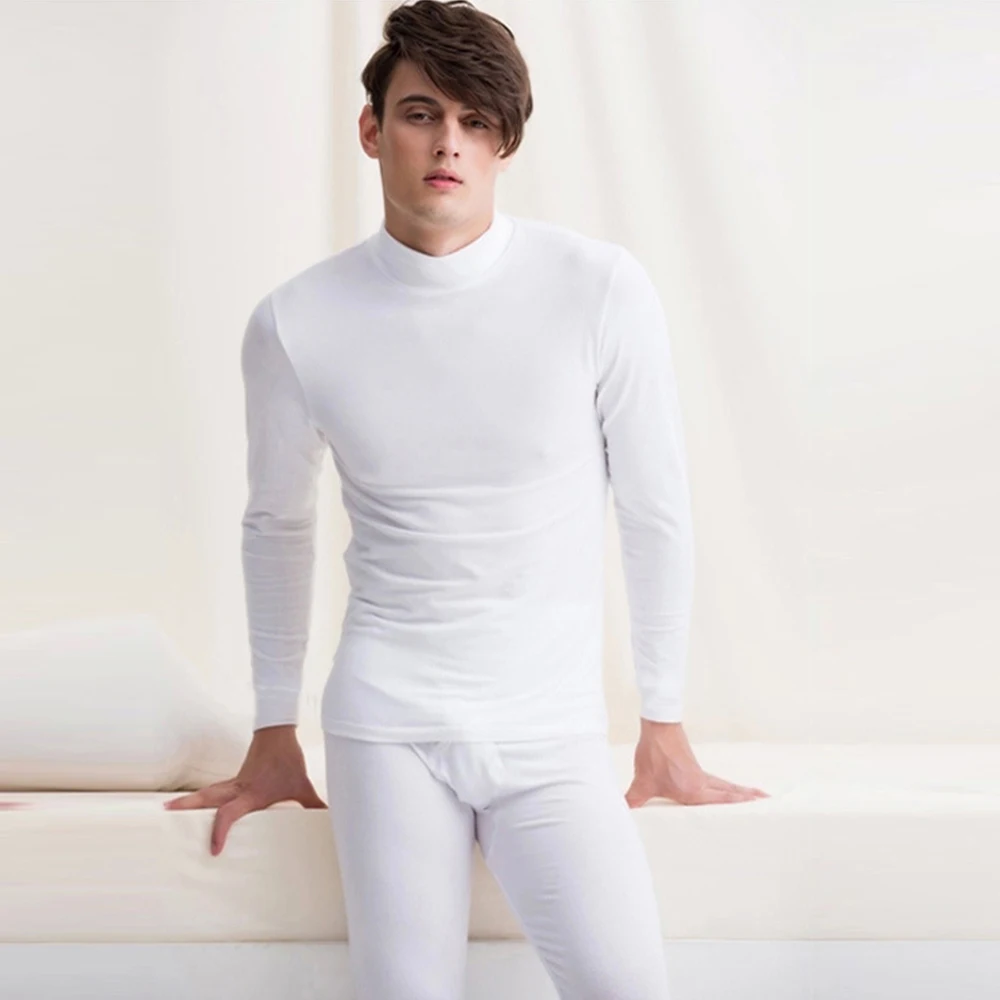 

New Slim Cotton Winter Round Neck Warm Long Johns Set For Men Ultra-Soft Solid Color Thin Thermal Underwear Men's Pajamas Gift