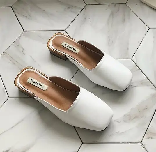 Женская обувь; шлепанцы без задника в горошек; zapatos mujer; коллекция года; сезон лето; модные шлепанцы с квадратным носком; тапочки с закрытым носком; лоферы; цвет черный, белый - Цвет: Бежевый
