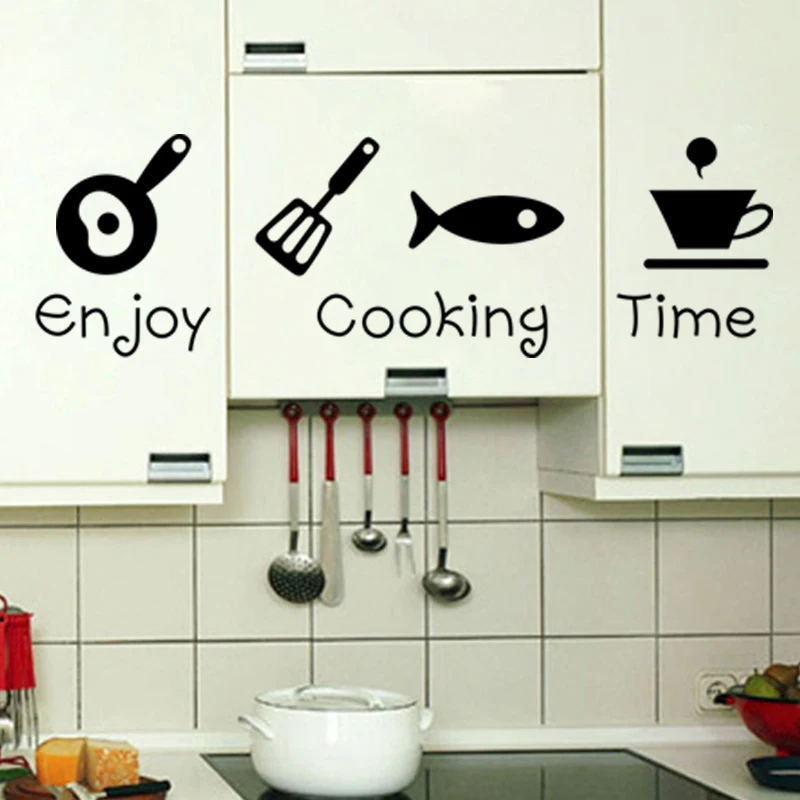 creative diy quote enjoy cooking time kitchenware wall stickers