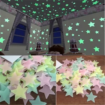 AWOO 50pcs 3D Stars Glow In The Dark Wall Stickers For Kids