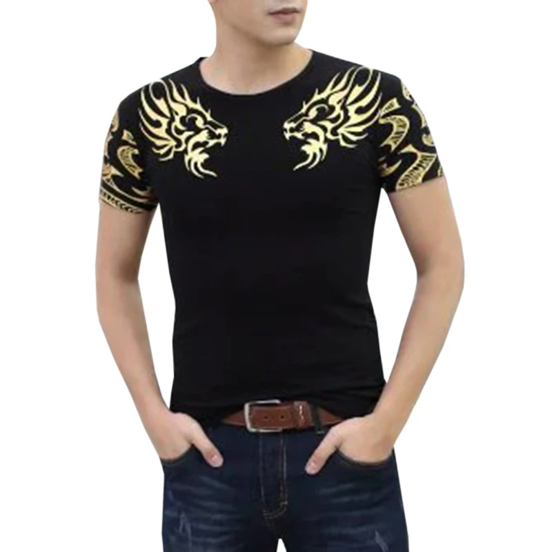 Autumn new men's brand t shirt fashion Slim Dragon printing Dragon Head