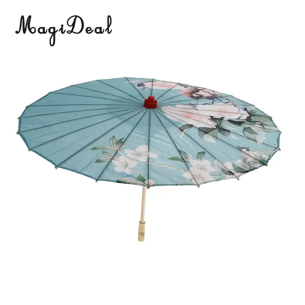 MagiDeal Vintage Chinese Umbrella Silk Cloth Parasol Wedding Party Dance Prop 9 Artificial Dried Flowers