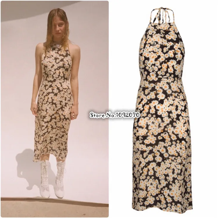 

The Jeet Dress Backless Halter Neck Waisted 3/4 Length Dress The Jeet - Flower Power Print Dress
