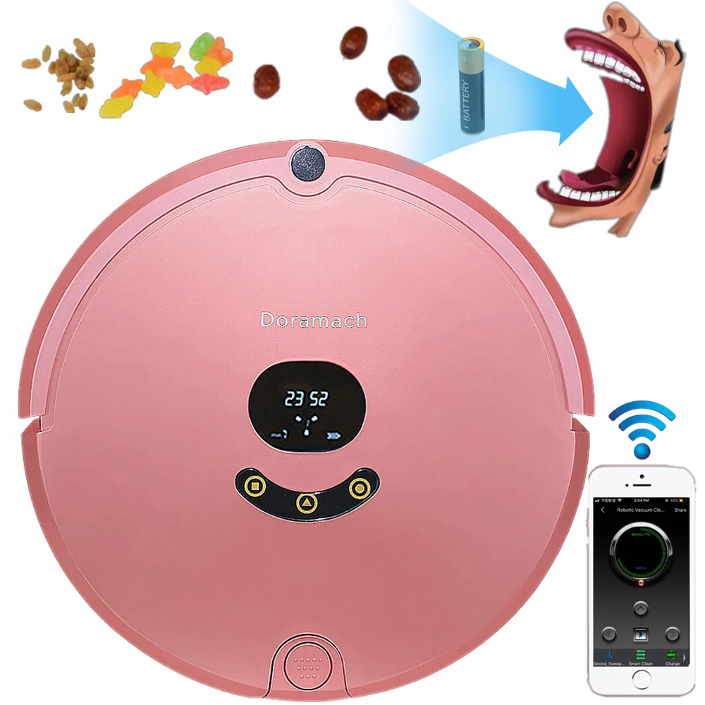 Robot Vacuum Cleaner with Self-Charge Wet Mopping 1200 PA for Thin Carpet Wood Floor Wi-Fi Connectivity Doramach FRV8