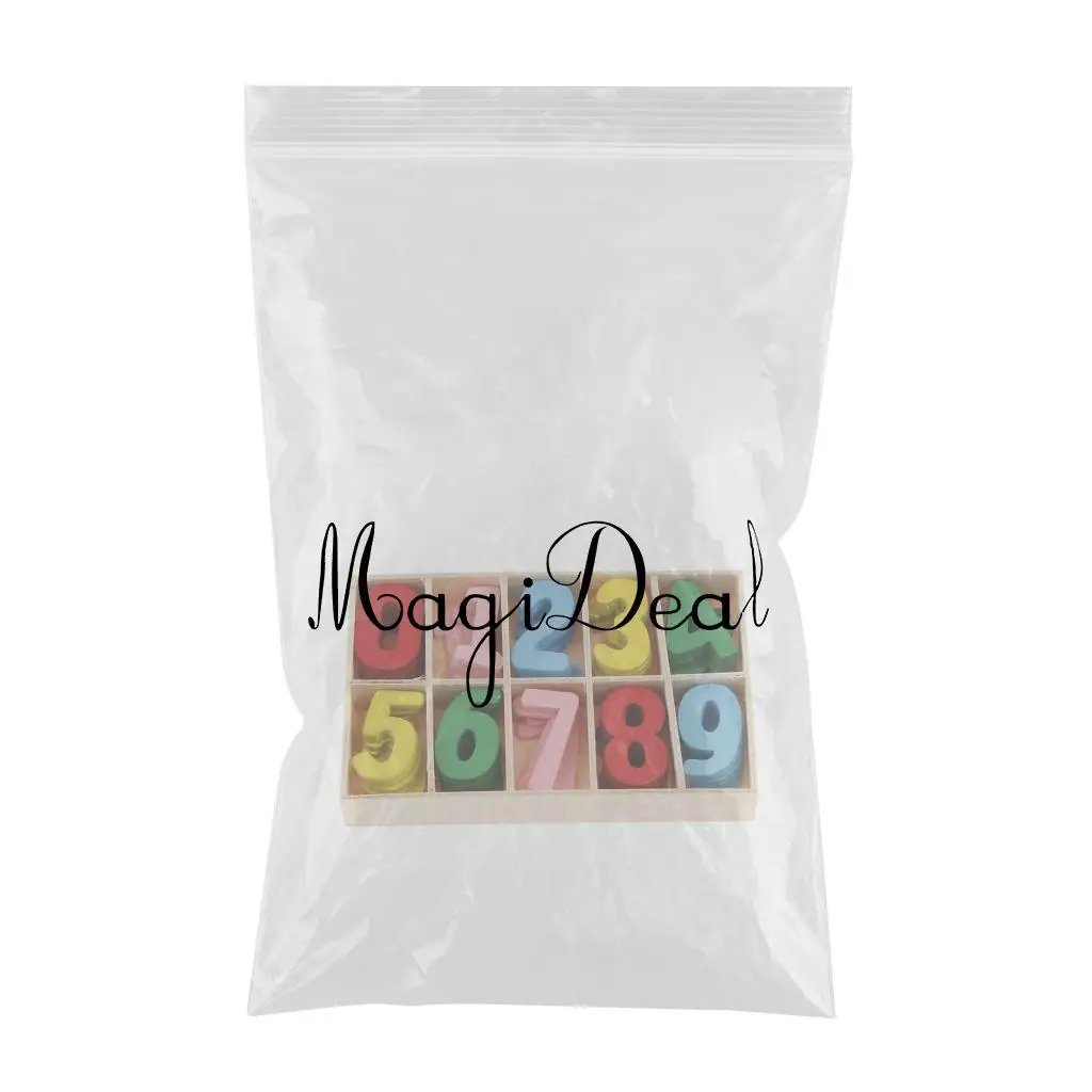60pcs Colorful Mini Wood 0-9 Arabic Number Embellishment with Wood Storage Tray for Kids Educational Toys Games