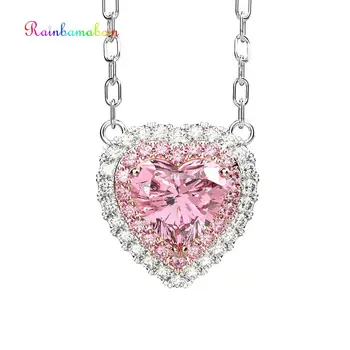 

Rainbamabom Real Solid 925 Sterling Silver Love Heart Pink Sapphire Gemstone White Gold Pendant Necklace Jewelry Women Wholesale