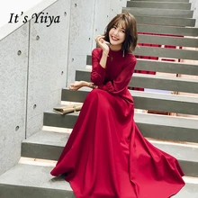 Это YiiYa вечерние платья, элегантное атласное свадебное торжественное платье с бантом, длинные рукава, длина до пола, на молнии сзади, трапециевидные вечерние платья E369