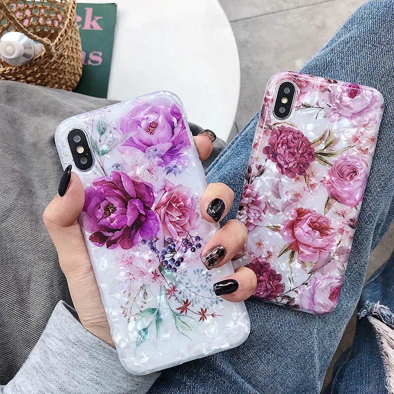 Phone Case For iPhone 7 8 6 6S Plus Case Cover For iPhone 11 Pro Max X XR XS MAX Cases Soft TPU Silicone Flower Glitter Shell
