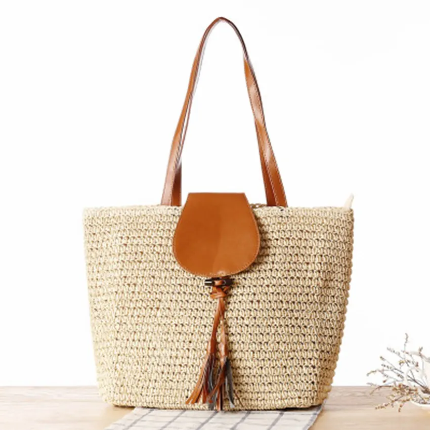 

New straw bag ladies shoulder woven bag diagonal retro fashion national wind travel beach leisure bag