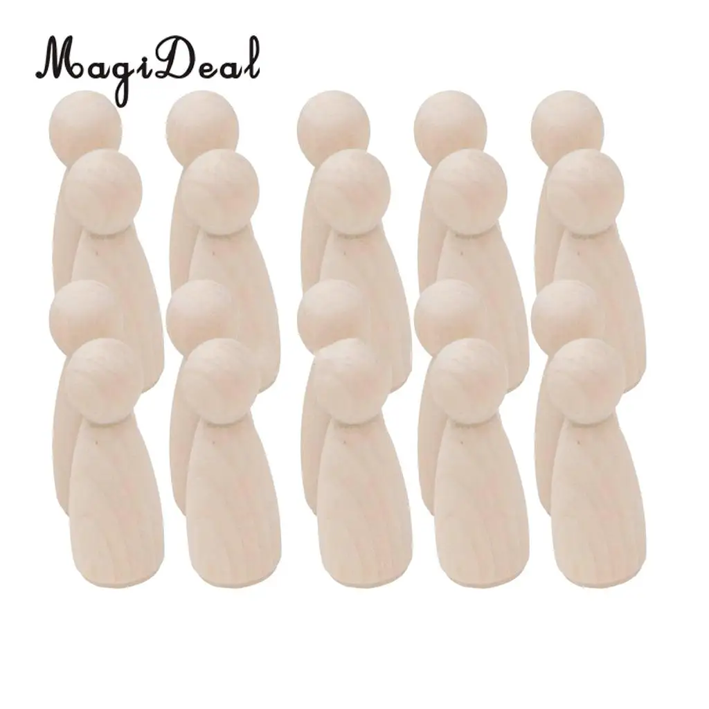 40pcs Solid Hard Wood People Natural Unfinished Wooden Family Wood Peg Dolls Male Female DIY Wedding Cake Toppers 35mm 